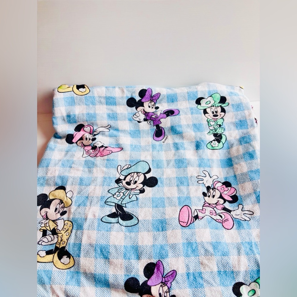 Vintage Disney Minnie Mouse Twin Flat Sheet Blue Gingham